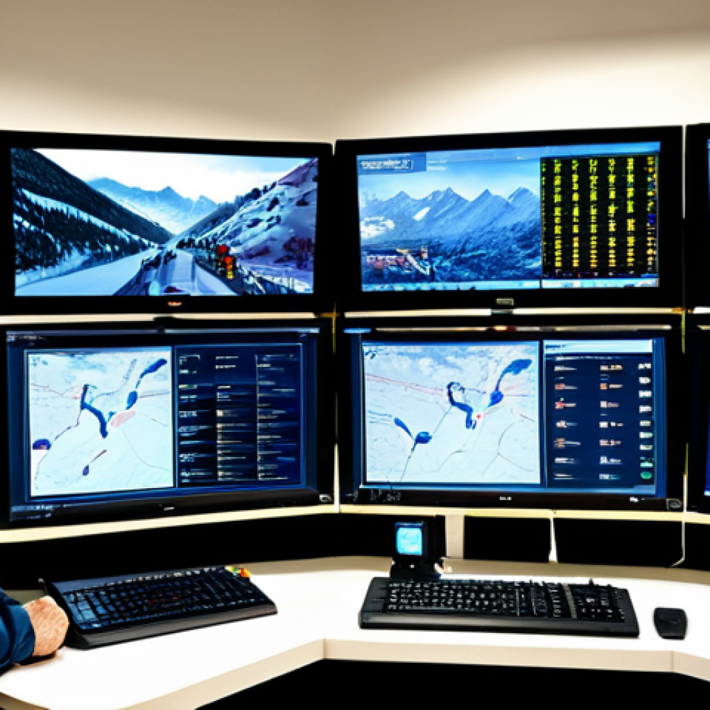 **

"A well-lit operations control room, displaying multiple monitors showing real-time data from a ski resort. A diverse team of professionals, fully clothed in appropriate work attire, are monitoring weather conditions, equipment status, and guest activity. The atmosphere is one of calm vigilance. Safe for work, appropriate content, professional, family-friendly, perfect anatomy, correct proportions, natural pose, high quality."

**