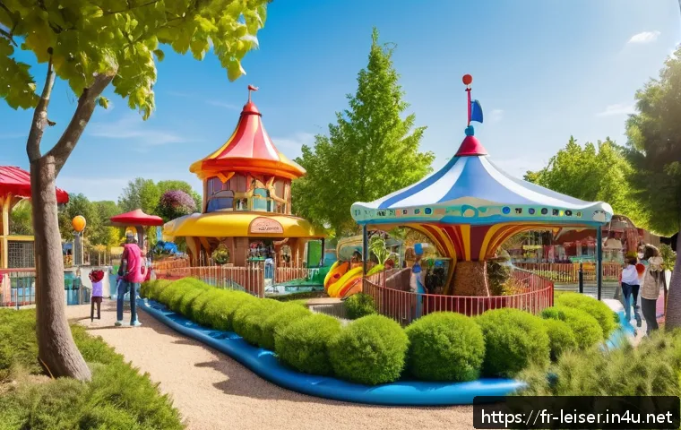레저산업 실무와 국제 인증 - A modern family-friendly amusement park in France during a sunny day, featuring clean, well-maintain...